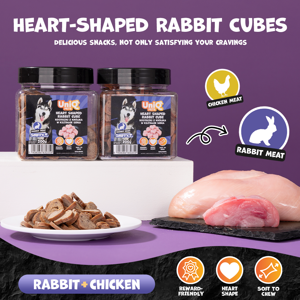 UNIQ PETS DOG SNACKS SNIFFY Heart Shaped Rabbit Cube 200g Jar