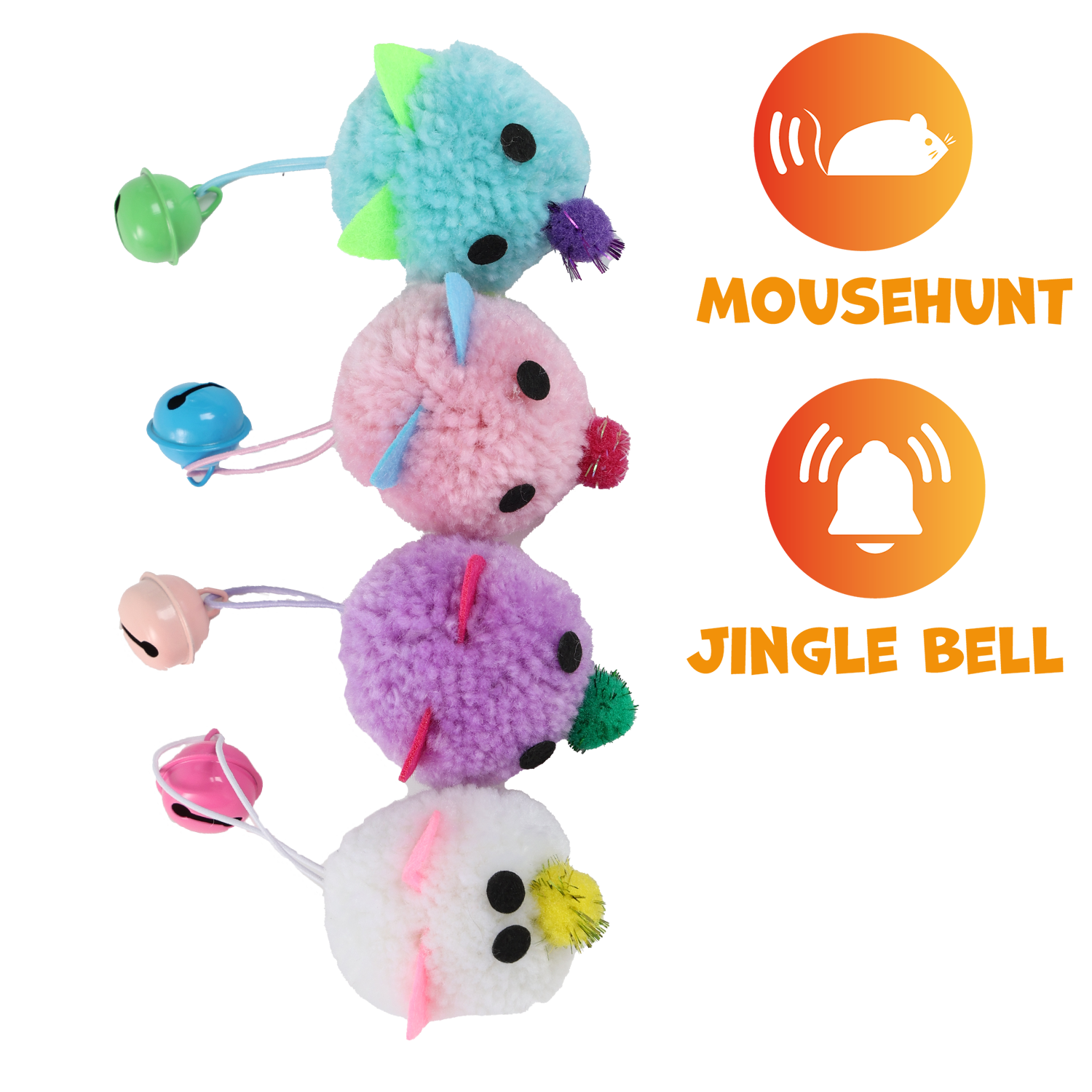 UNIQ PETS CAT TOY MOUSEHUNT Plush Mouse Ball with Bell 5cm (Random Colour)