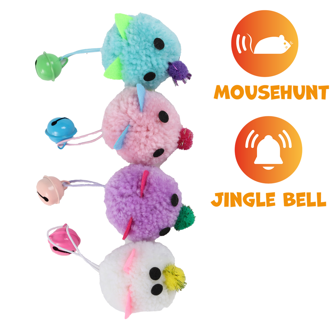 UNIQ PETS CAT TOY MOUSEHUNT Plush Mouse Ball with Bell 5cm (Random Colour)
