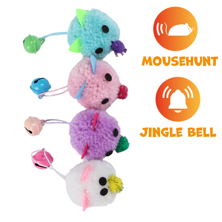 UNIQ PETS CAT TOY MOUSEHUNT Plush Mouse Ball with Bell 5cm (Random Colour)