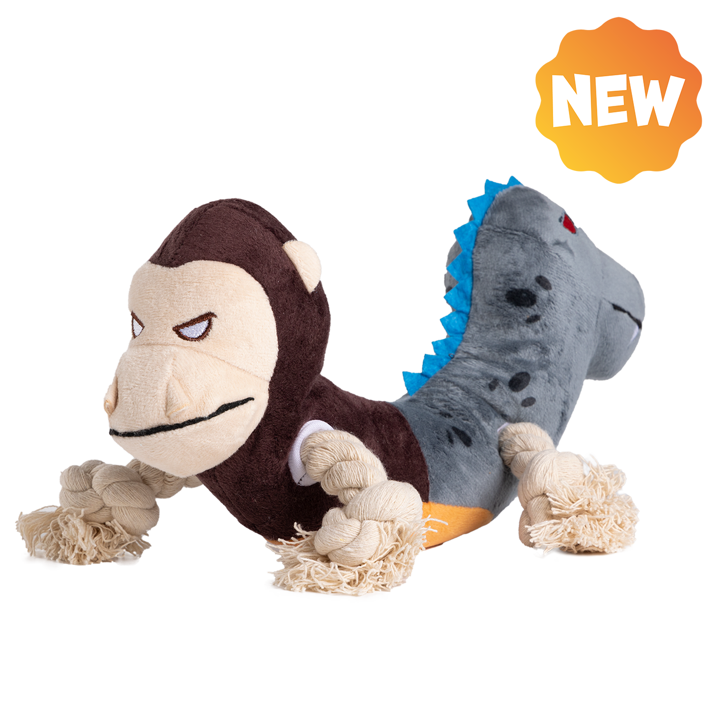 UNIQ PETS PLUSH DOG TOY FUNNY FRIENDS Monkey-Dino Tug Toy with a Squeaker