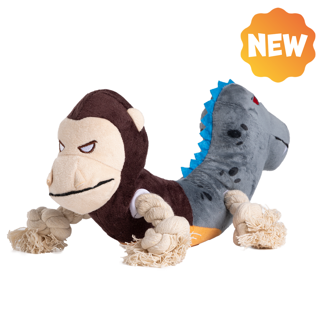 UNIQ PETS PLUSH DOG TOY FUNNY FRIENDS Monkey-Dino Tug Toy with a Squeaker