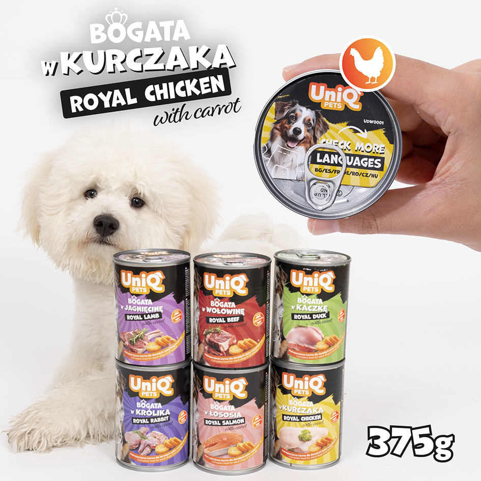 UNIQ PETS Dog Tin Food Royal Chicken 375g