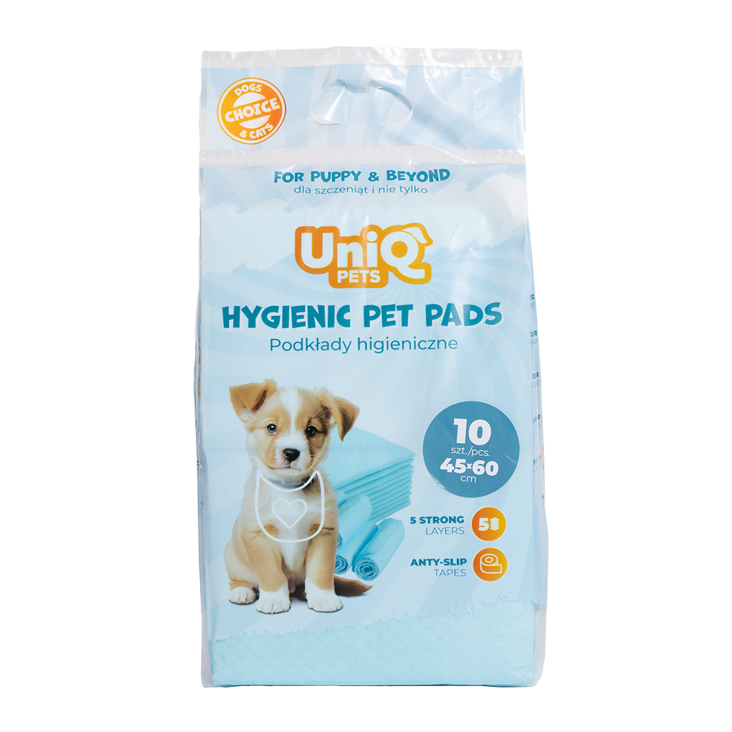 UNIQ PETS HYGIENIC PET PADS 45x60cm Blue, 10pcs/Bag