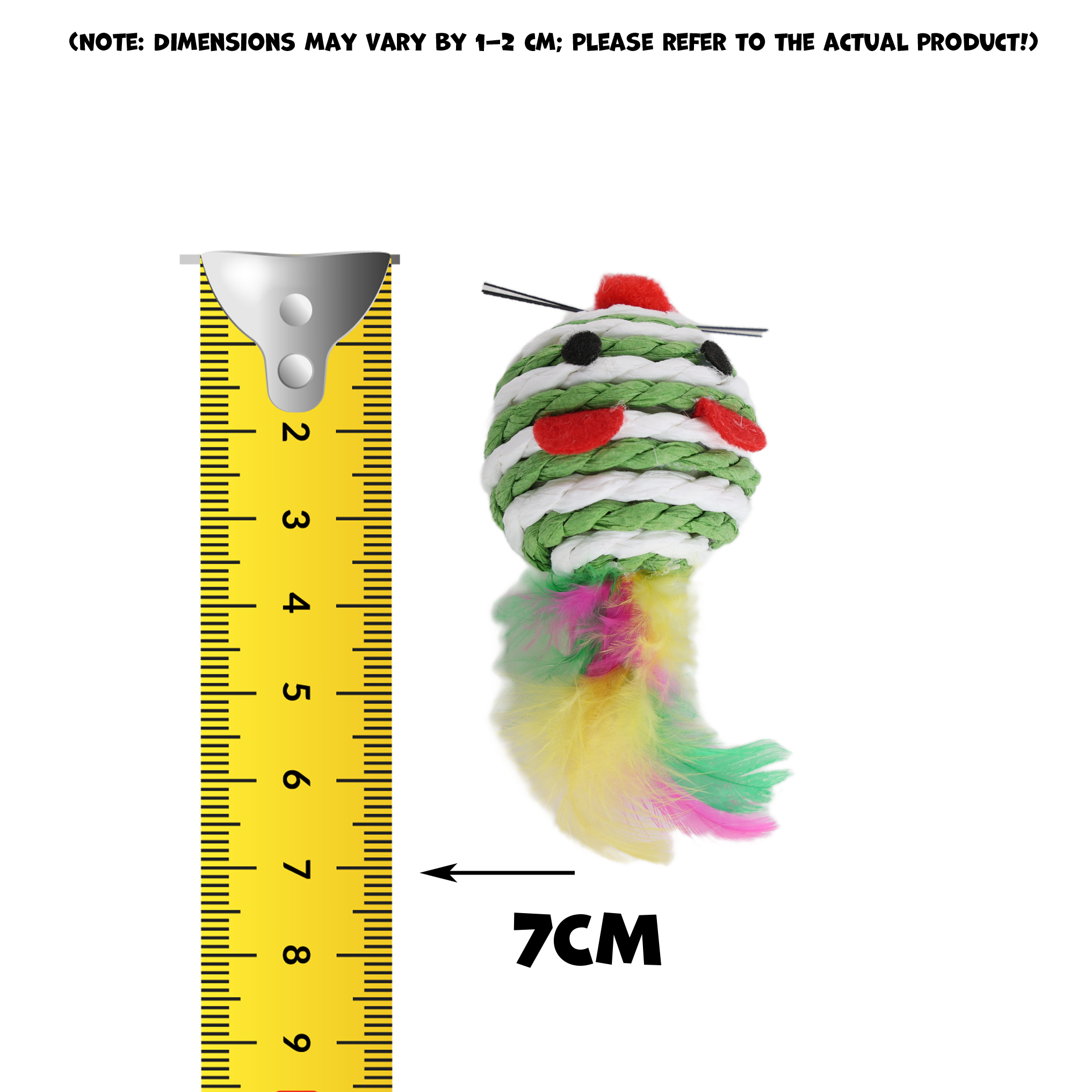 UNIQ PETS CAT TOY MOUSEHUNT Round Mouse From Natural Rope with Feather 7cm (Random Colour)