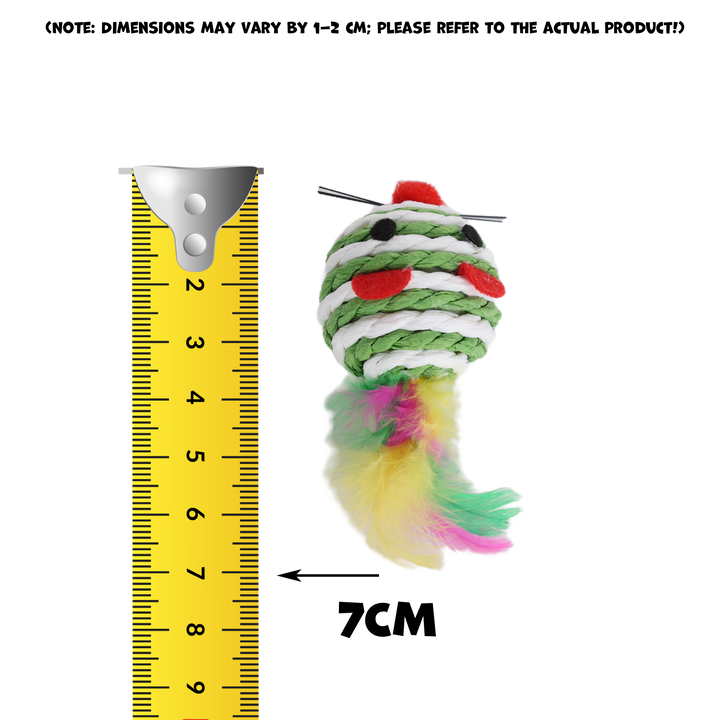 UNIQ PETS CAT TOY MOUSEHUNT Round Mouse From Natural Rope with Feather 7cm (Random Colour)