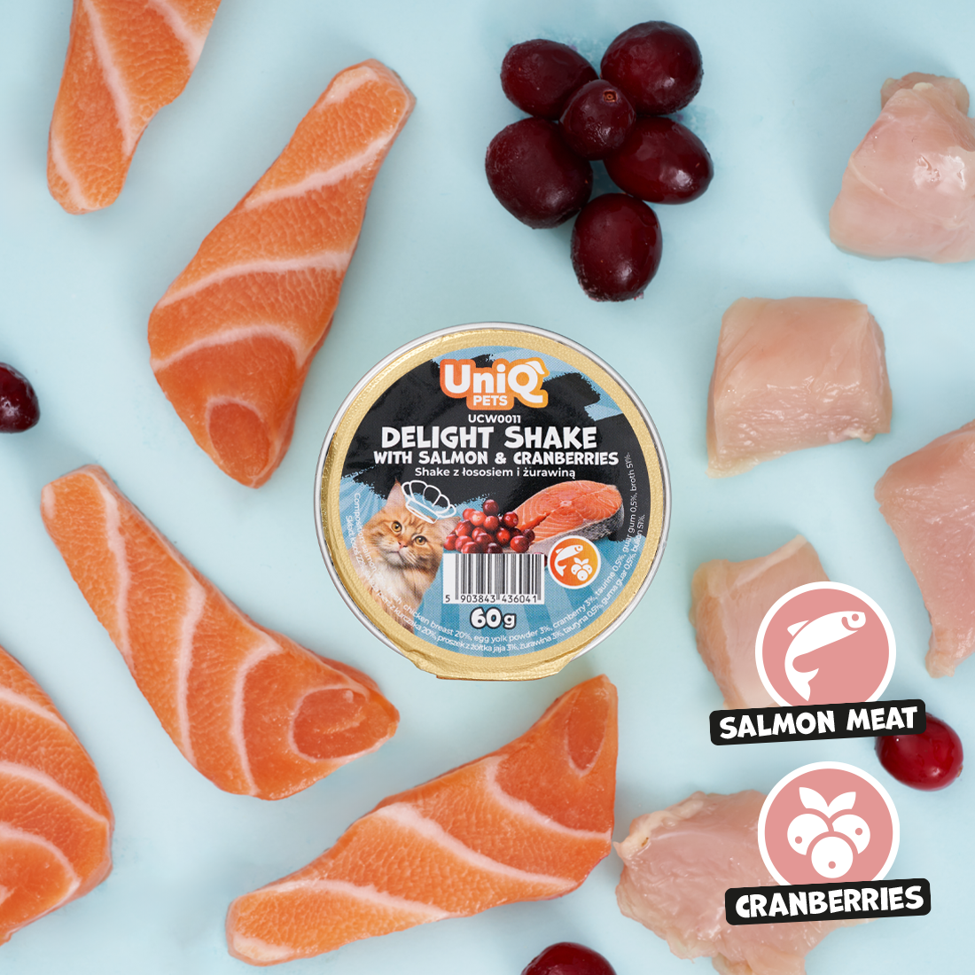 Uniq Pets Cat Delight Shake Salmon & Cranberries 60g