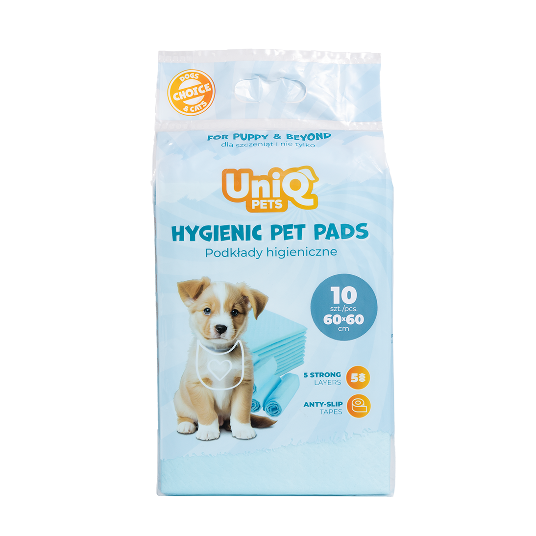UNIQ PETS HYGIENIC PET PADS 60x60cm Blue, 10pcs/Bag