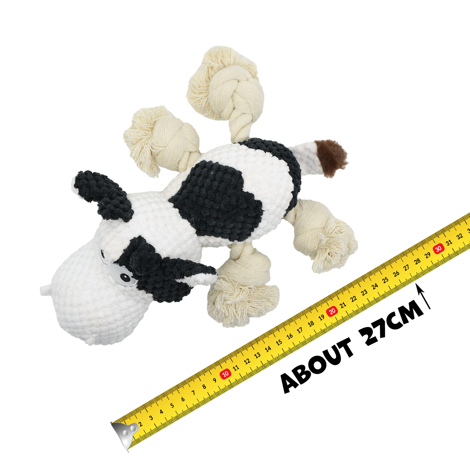 UNIQ PETS PLUSH DOG TOY FARM FRIENDS Cow with Ropes and Squeaker