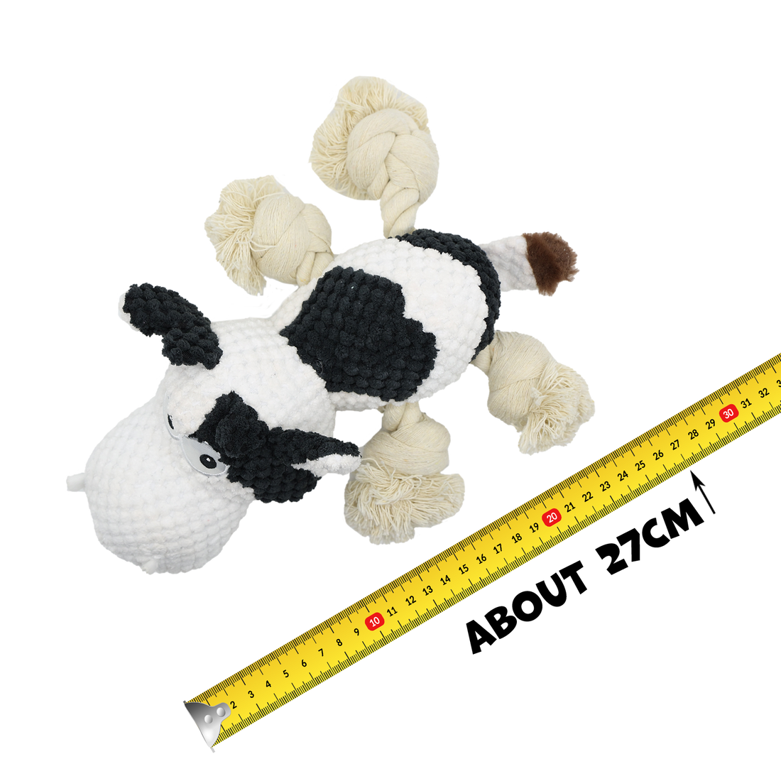 UNIQ PETS PLUSH DOG TOY FARM FRIENDS Cow with Ropes and Squeaker