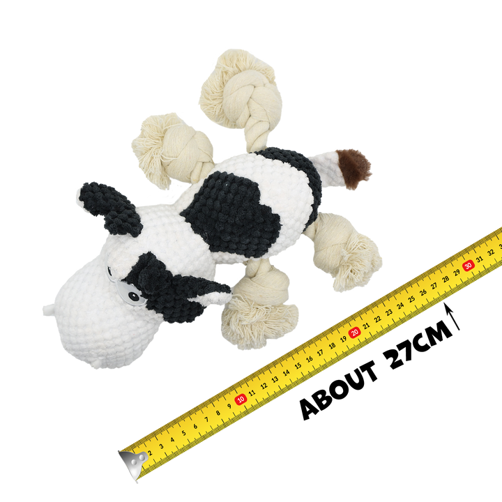 UNIQ PETS PLUSH DOG TOY FARM FRIENDS Cow with Ropes and Squeaker