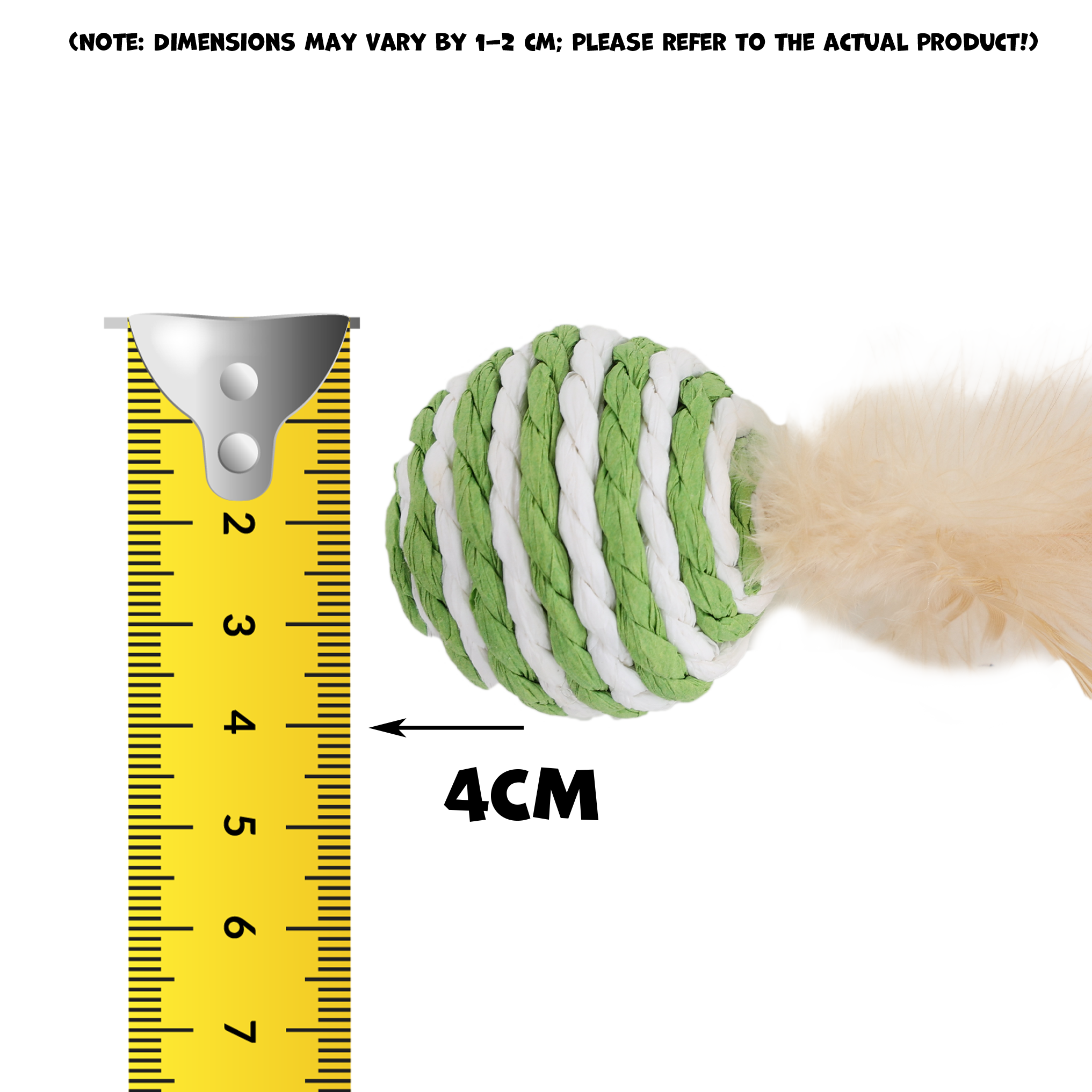 UNIQ PETS CAT TOY PUFFIES Ball From Natural Rope with Feather 4cm (Random Colour)
