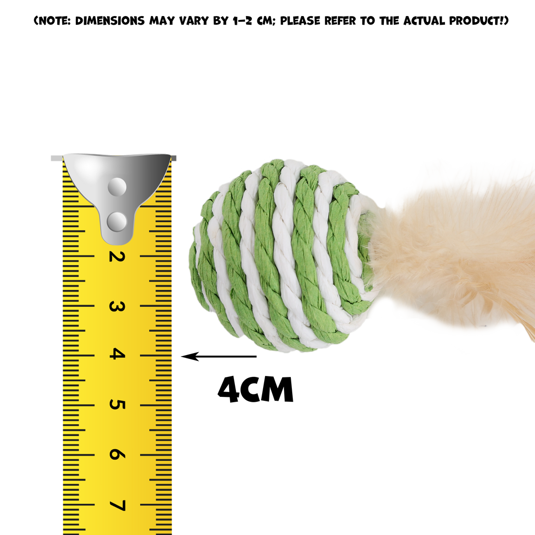 UNIQ PETS CAT TOY PUFFIES Ball From Natural Rope with Feather 4cm (Random Colour)