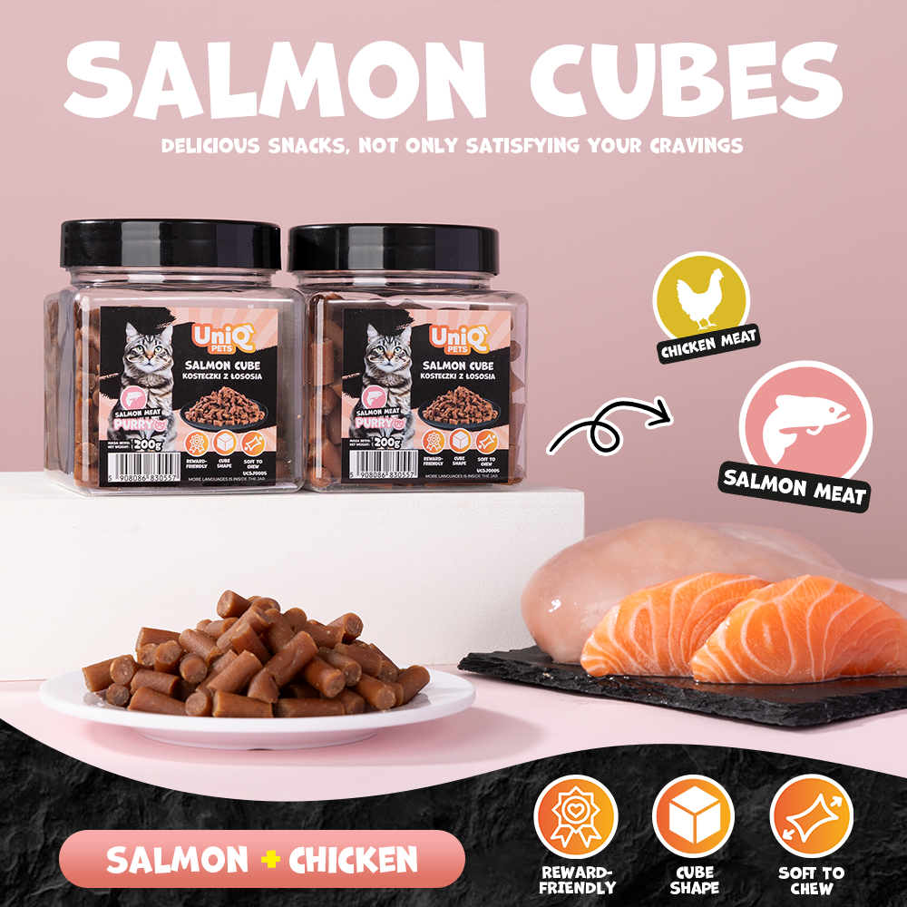 UNIQ PETS CAT SNACKS PURRY Salmon Cube Jar 200g