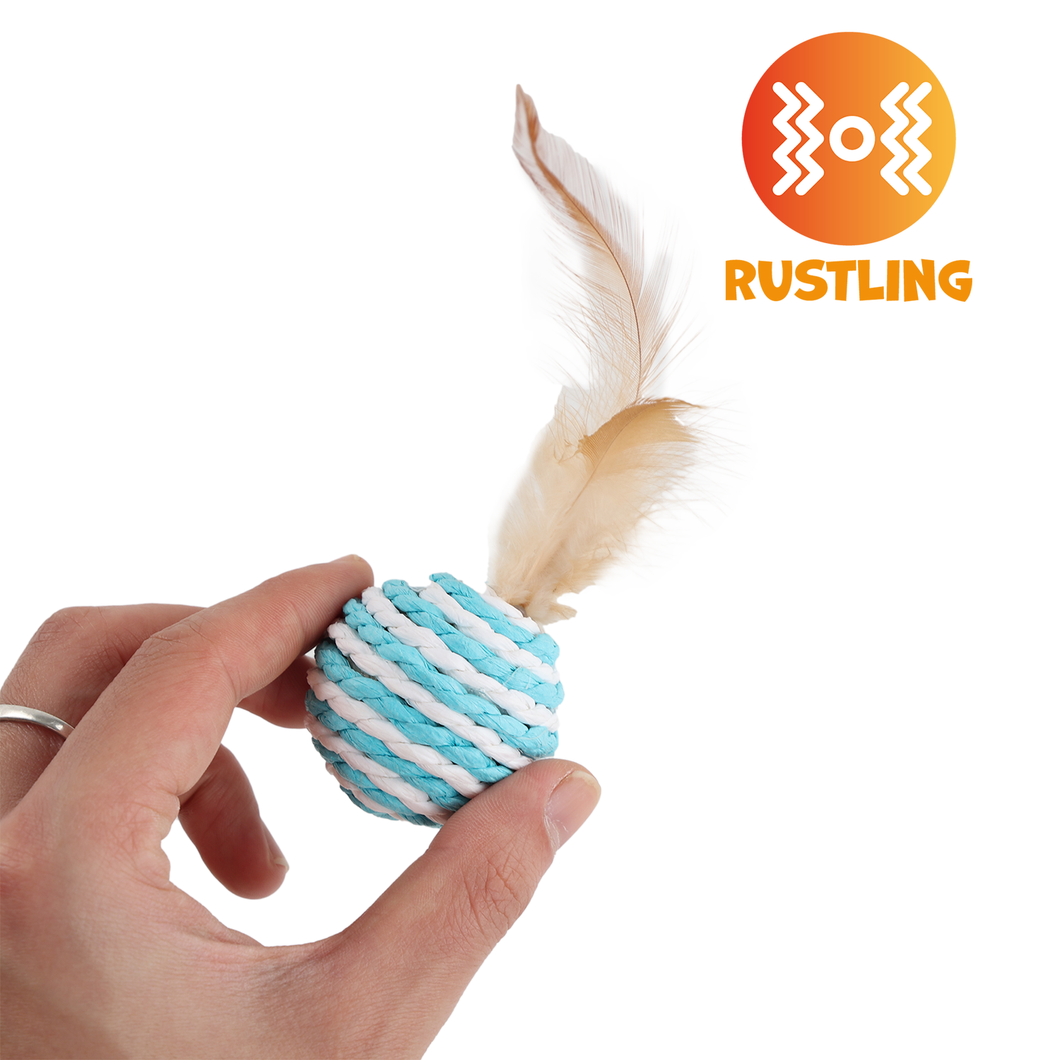 UNIQ PETS CAT TOY PUFFIES Ball From Natural Rope with Feather 4cm (Random Colour)