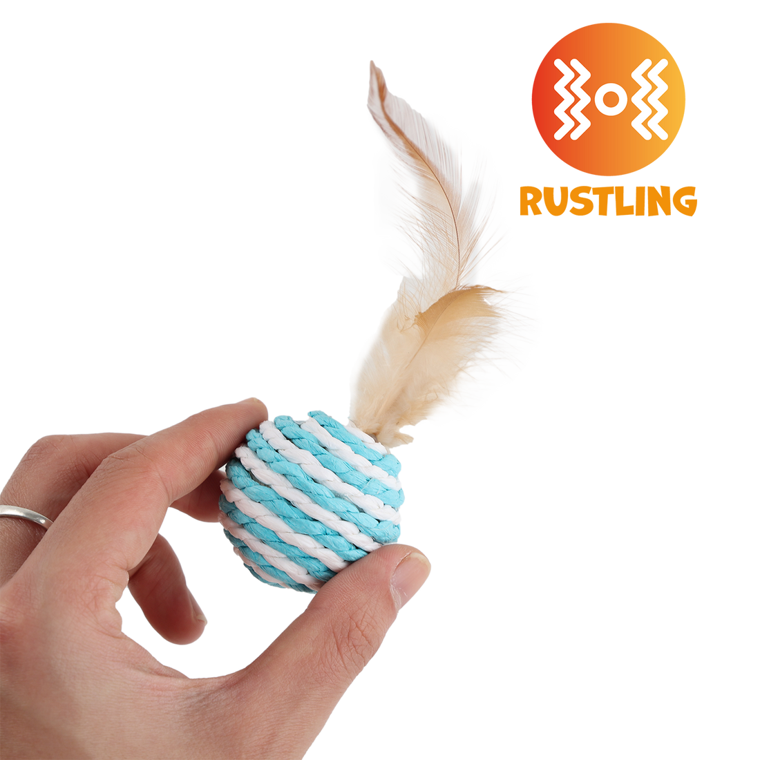UNIQ PETS CAT TOY PUFFIES Ball From Natural Rope with Feather 4cm (Random Colour)