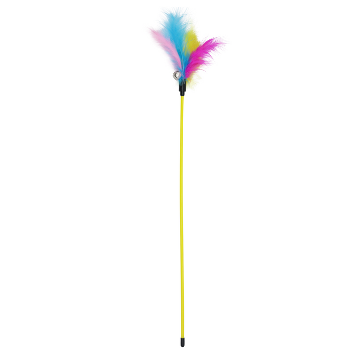 UNIQ PETS CAT TOY SWISHY Fishing Rod with Colorful Feather and Bell 55-58cm (Random Colour)