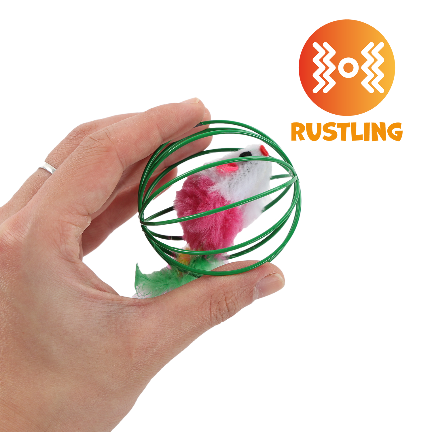 UNIQ PETS CAT TOY MOUSEHUNT Mouse With a Feather In a Ball 6cm (Random Colour)
