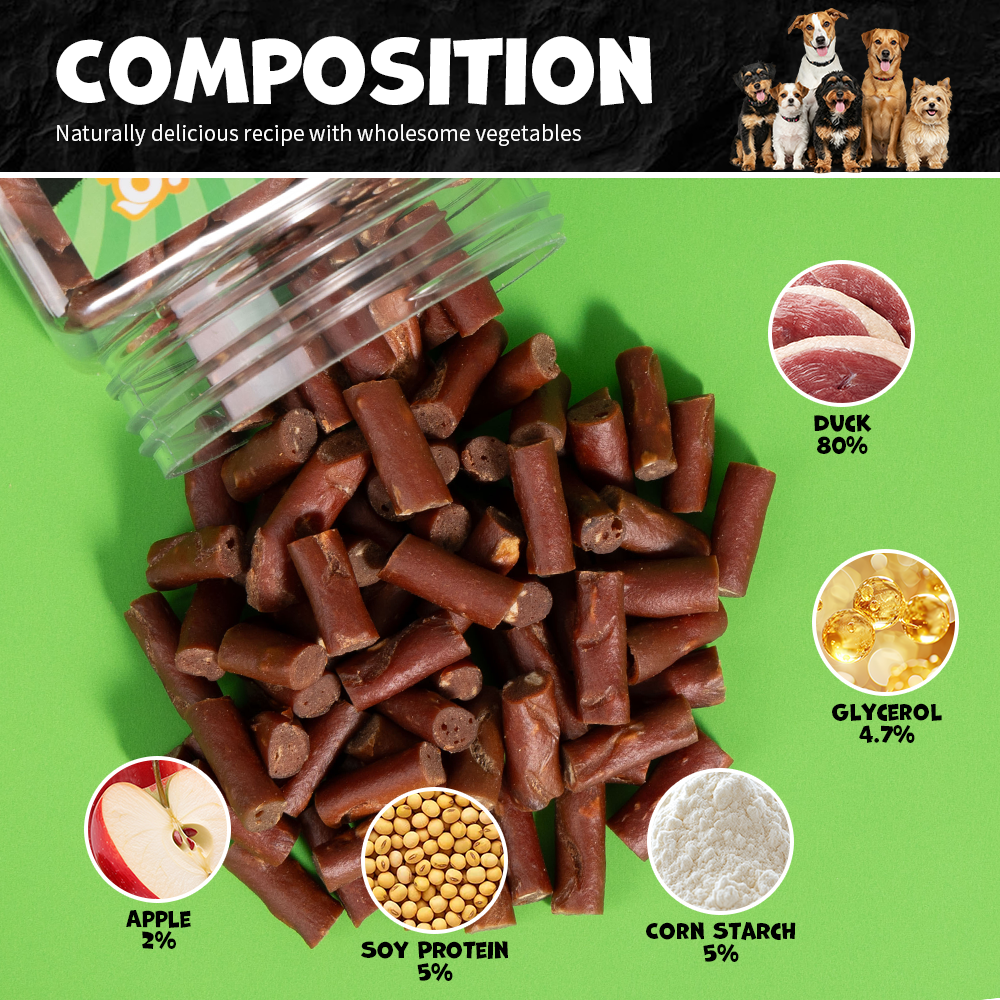 UNIQ PETS DOG SNACKS SNIFFY Duck+Apple Dice 200g Jar