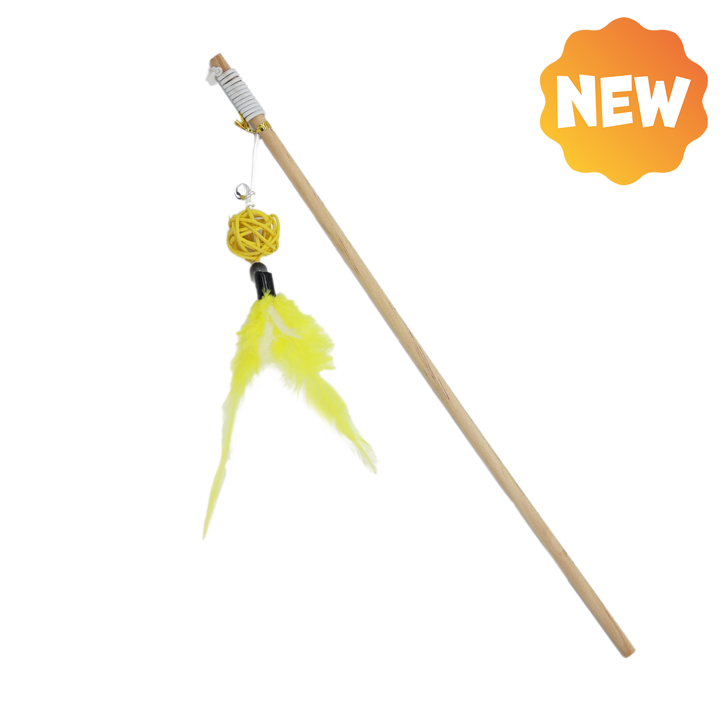 UNIQ PETS CAT TOY SWISHY Wooden Fishing Rod with Braided Ball and Feather 40-43cm (Random Colour)