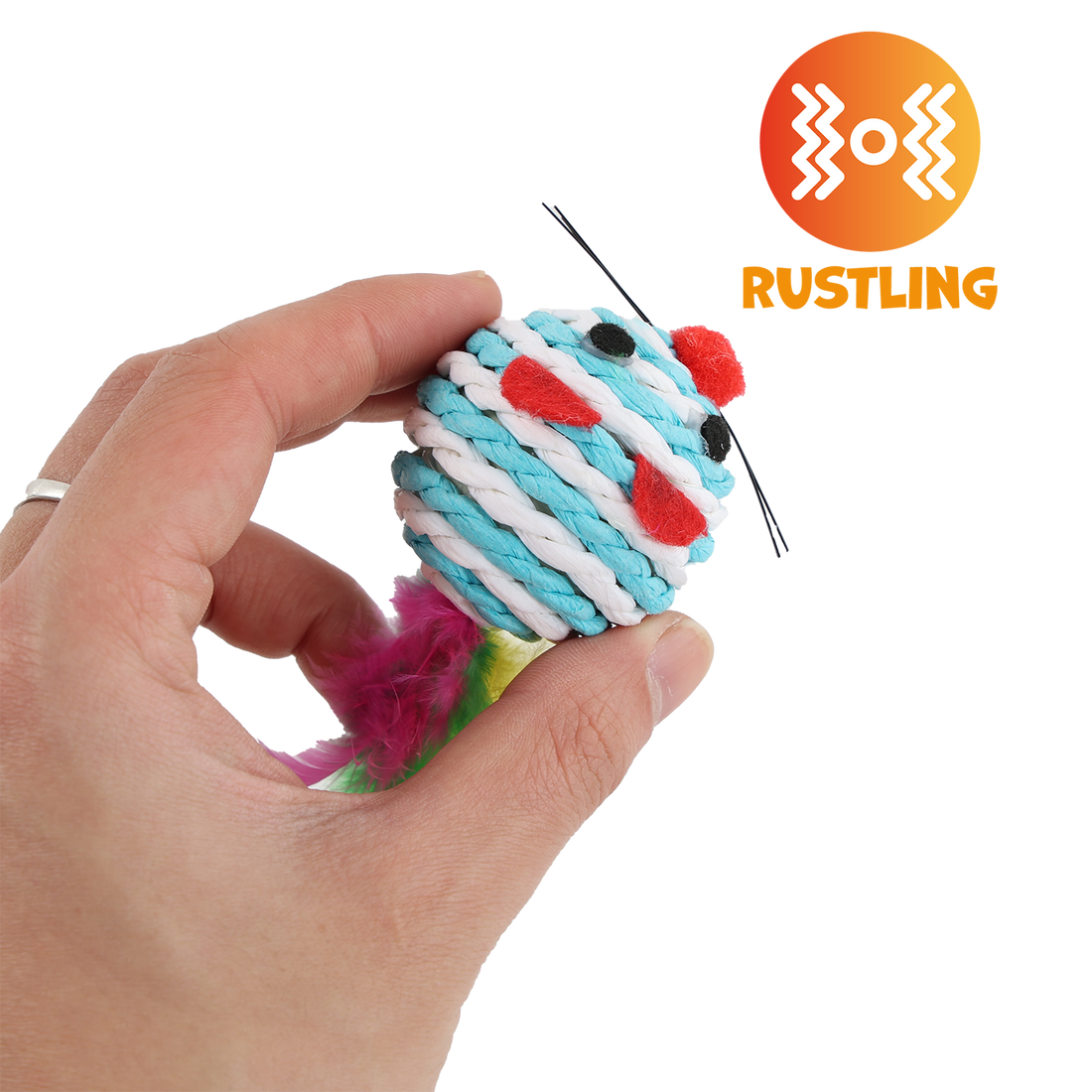 UNIQ PETS CAT TOY MOUSEHUNT Round Mouse From Natural Rope with Feather 7cm (Random Colour)