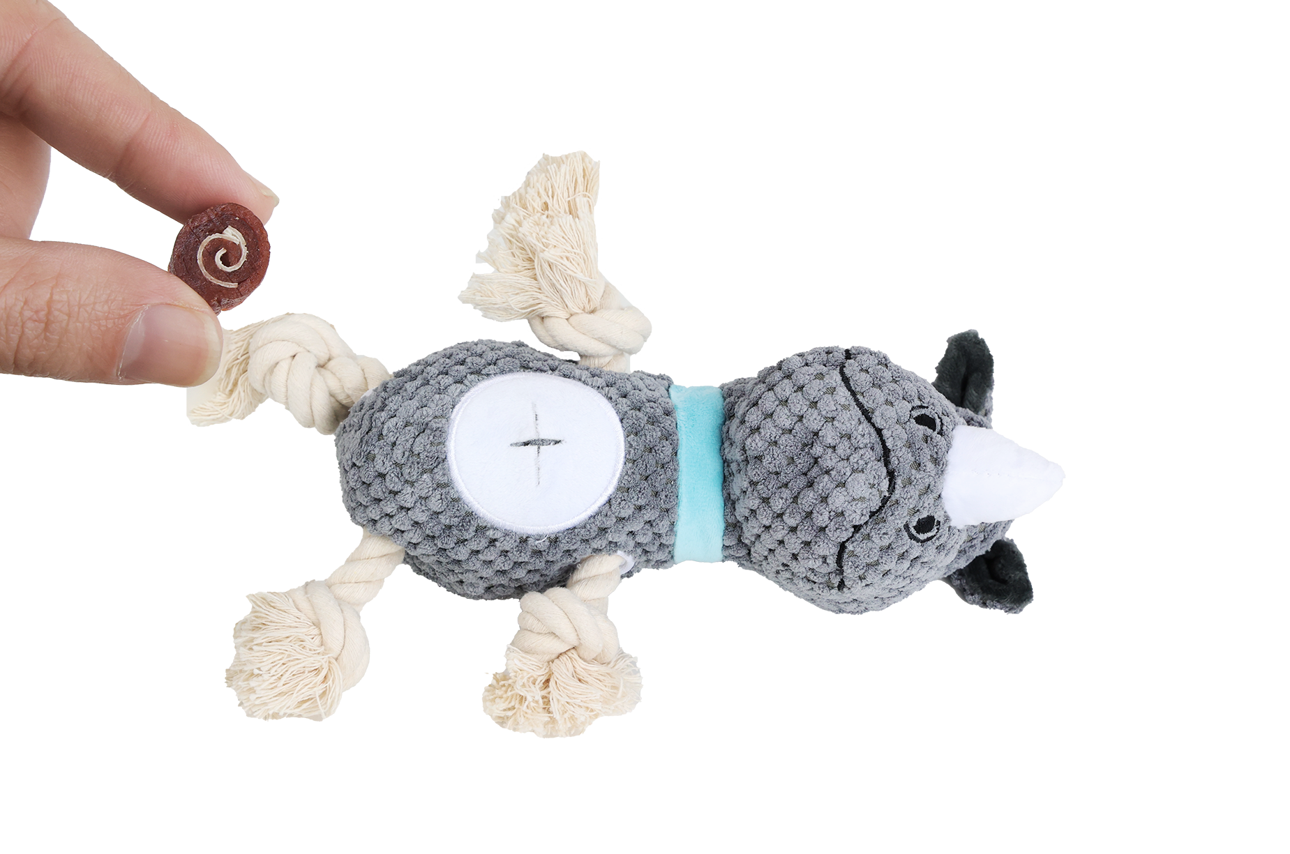 UNIQ PETS PLUSH DOG TOY SNIFFIES FRIENDS Rhinoceros with Ropes and Squeaker