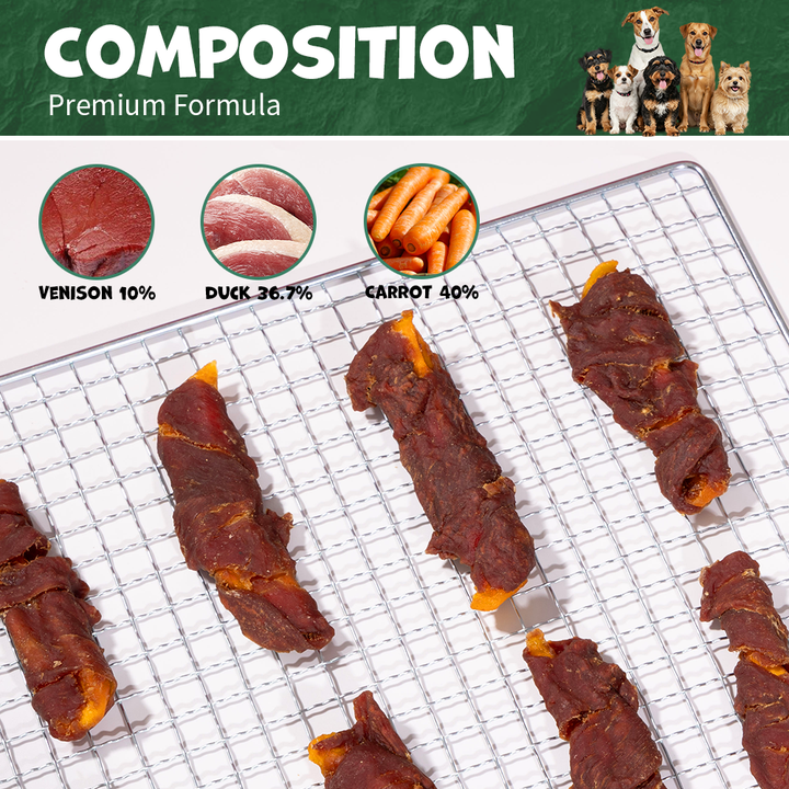 UNIQ PETS DOG SNACKS DUO Venison Wrapped Carrot 400g Jar