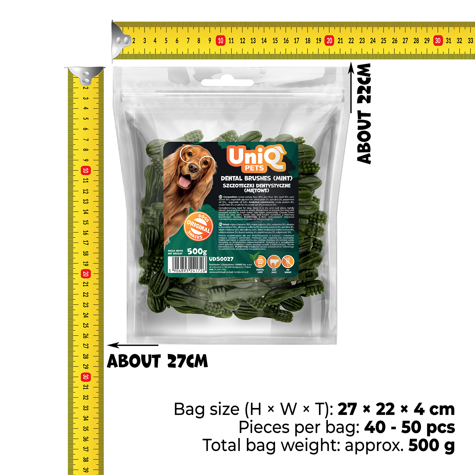 UNIQ PETS DOG SNACKS DENTAL Dental Brushes Mint 500g