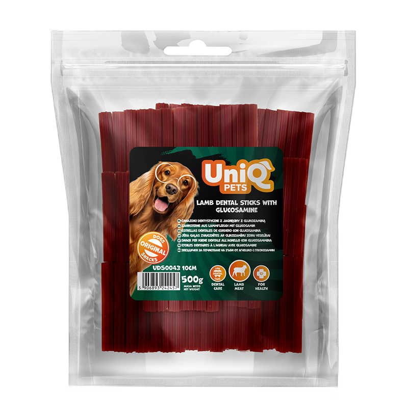 UNIQ PETS DOG SNACKS DENTAL Lamb Dental Sticks with Glucosamine 10cm 500g