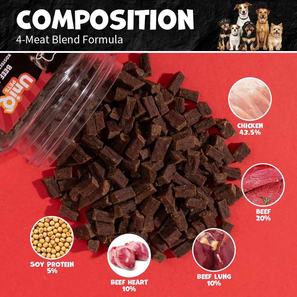 UNIQ PETS DOG SNACKS SNIFFY Beef Dice 200g Jar