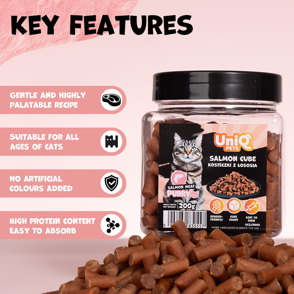 UNIQ PETS CAT SNACKS PURRY Salmon Cube Jar 200g