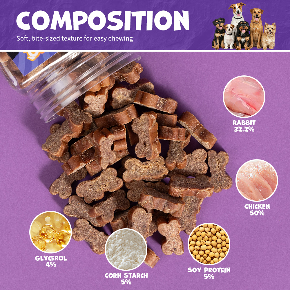 UNIQ PETS DOG SNACKS SNIFFY Bone Shaped Rabbit Cube 200g Jar