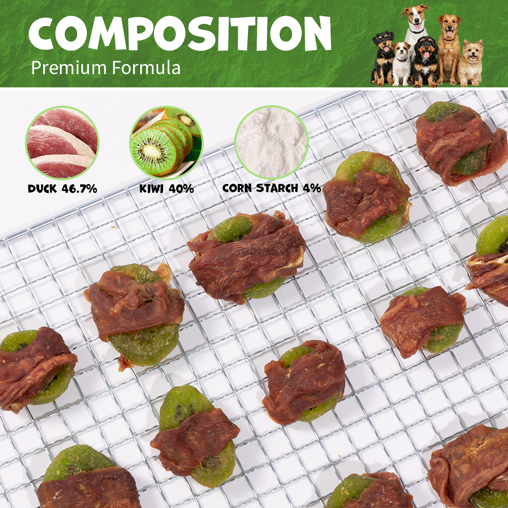 UNIQ PETS DOG SNACKS DUO Duck Wrapped Kiwi 400g Jar