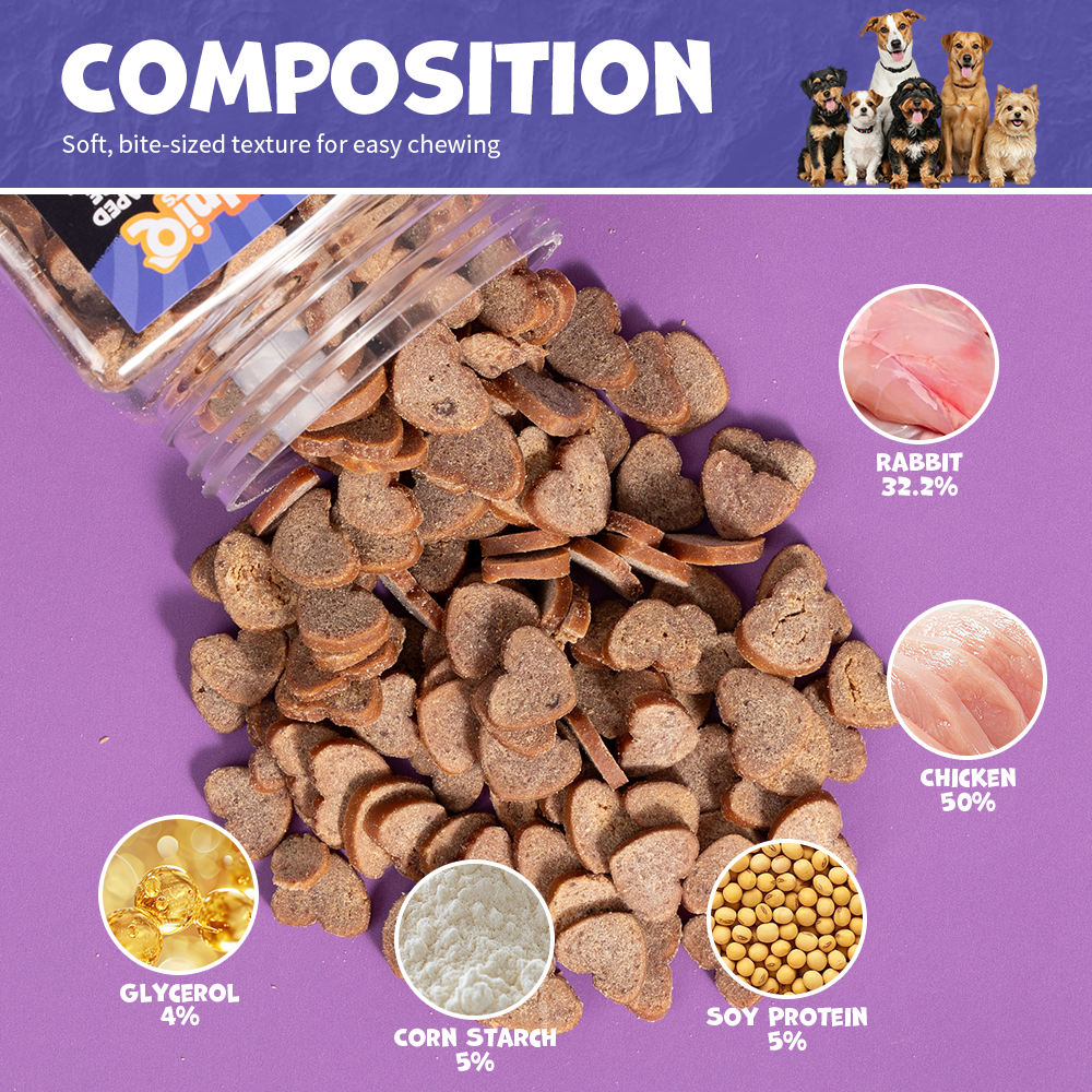 UNIQ PETS DOG SNACKS SNIFFY Heart Shaped Rabbit Cube 200g Jar