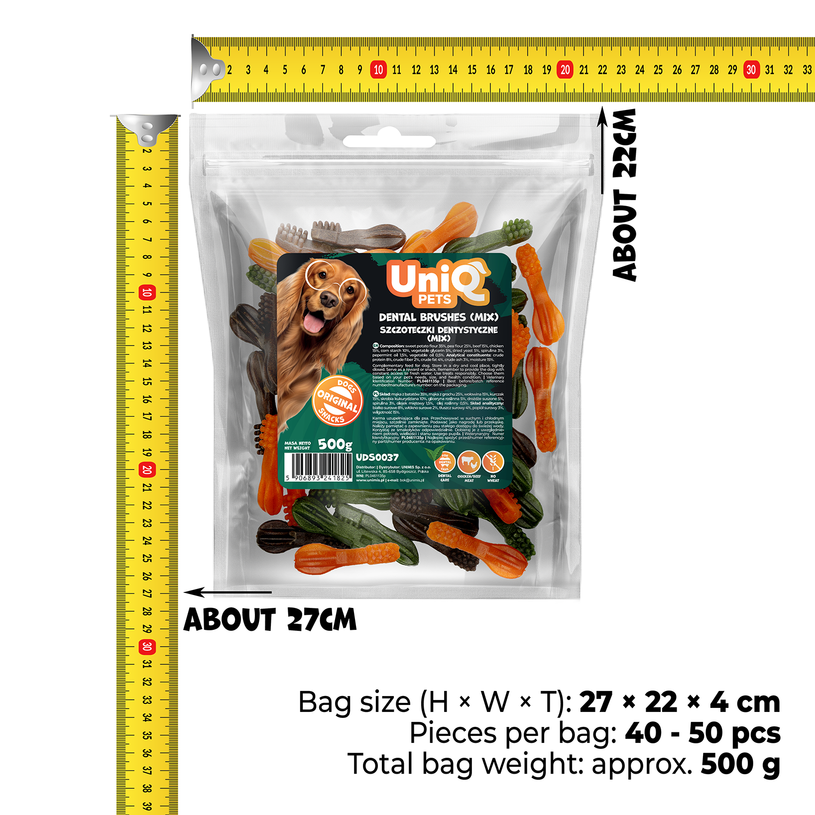 UNIQ PETS DOG SNACKS DENTAL Dental Brushes Mix 500g