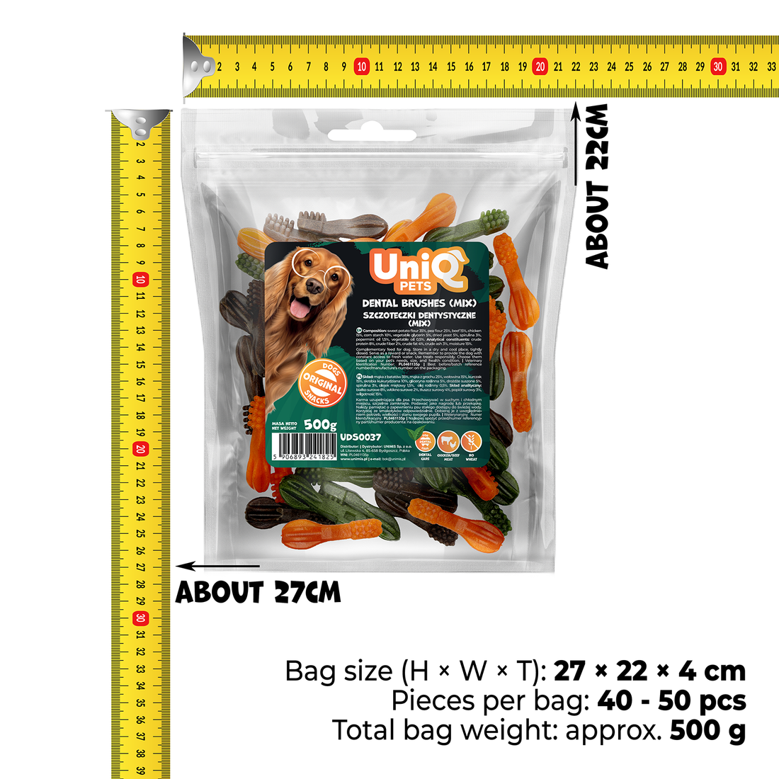 UNIQ PETS DOG SNACKS DENTAL Dental Brushes Mix 500g