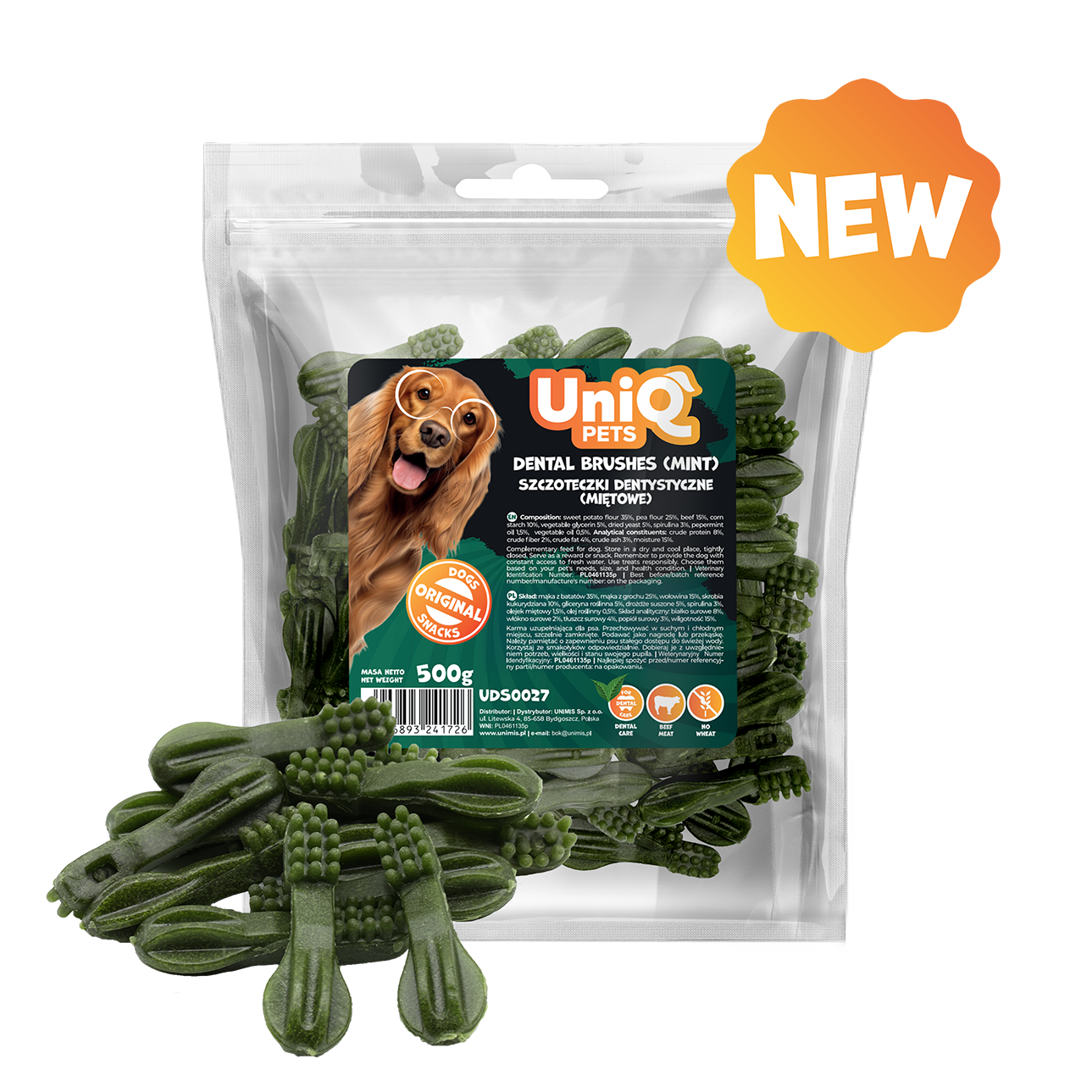 UNIQ PETS DOG SNACKS DENTAL Dental Brushes Mint 500g