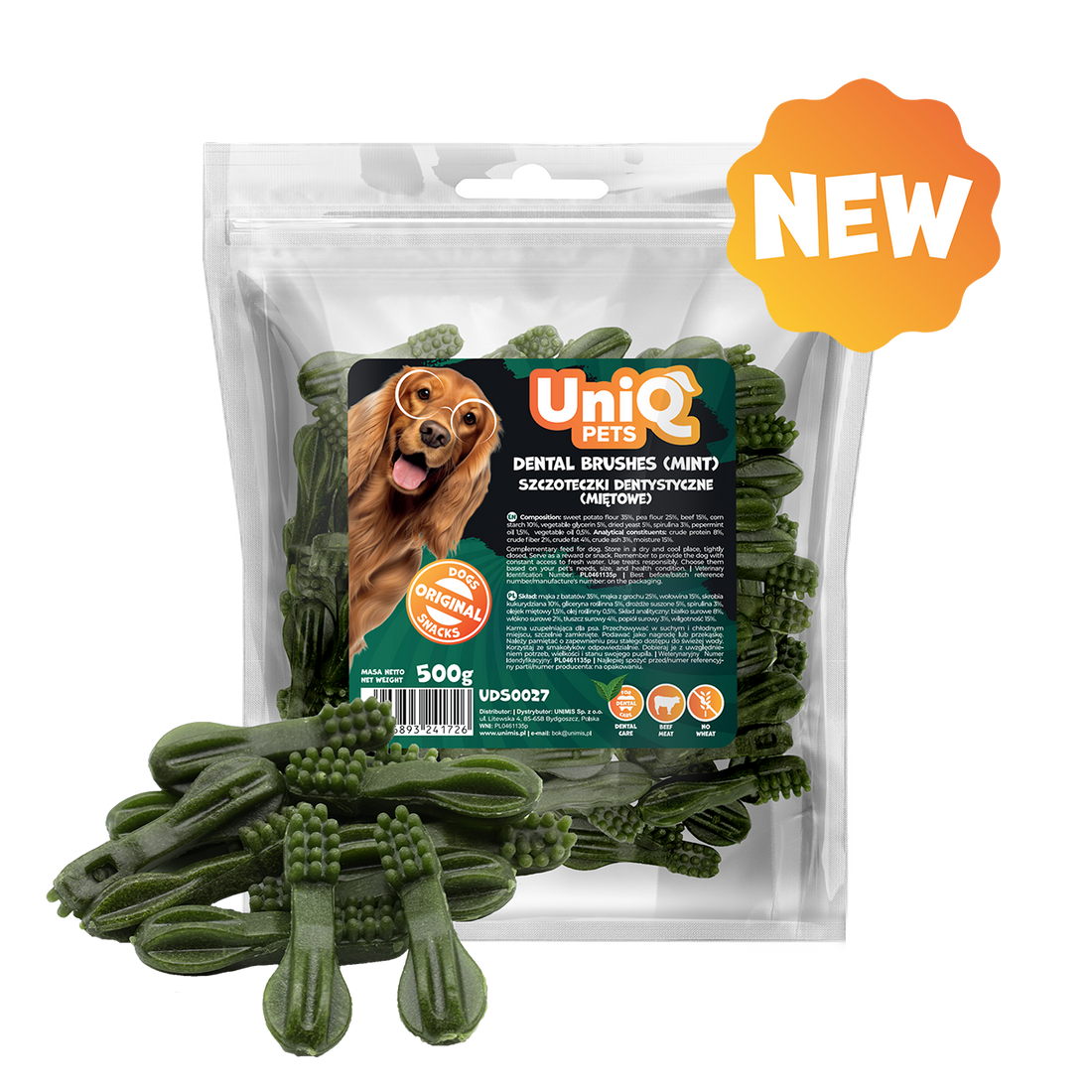 UNIQ PETS DOG SNACKS DENTAL Dental Brushes Mint 500g