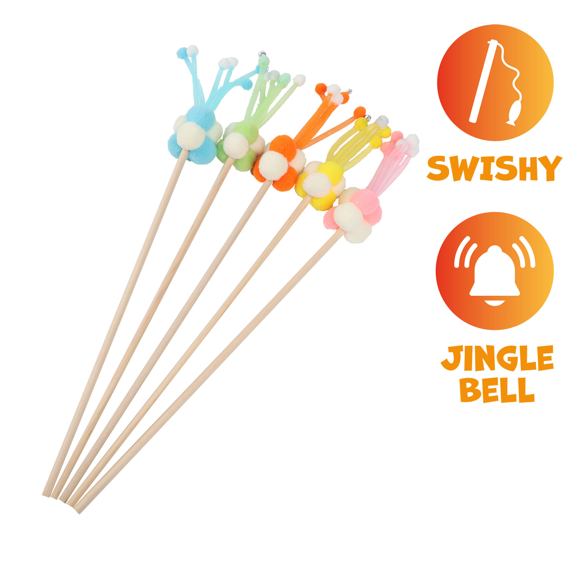 UNIQ PETS CAT TOY SWISHY Wooden Fishing Rod with Bubble Ball 52cm (Random Colour)