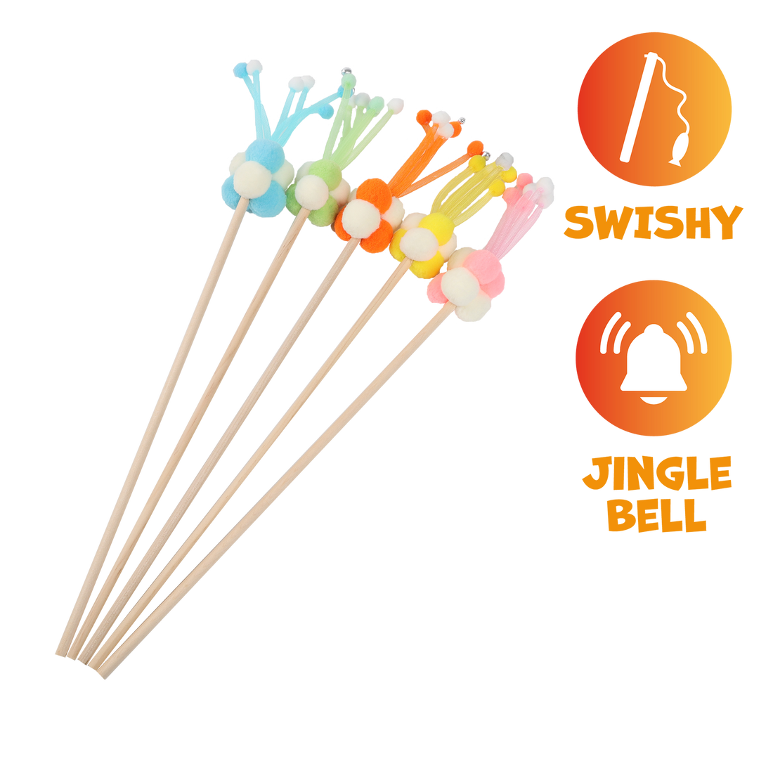 UNIQ PETS CAT TOY SWISHY Wooden Fishing Rod with Bubble Ball 52cm (Random Colour)