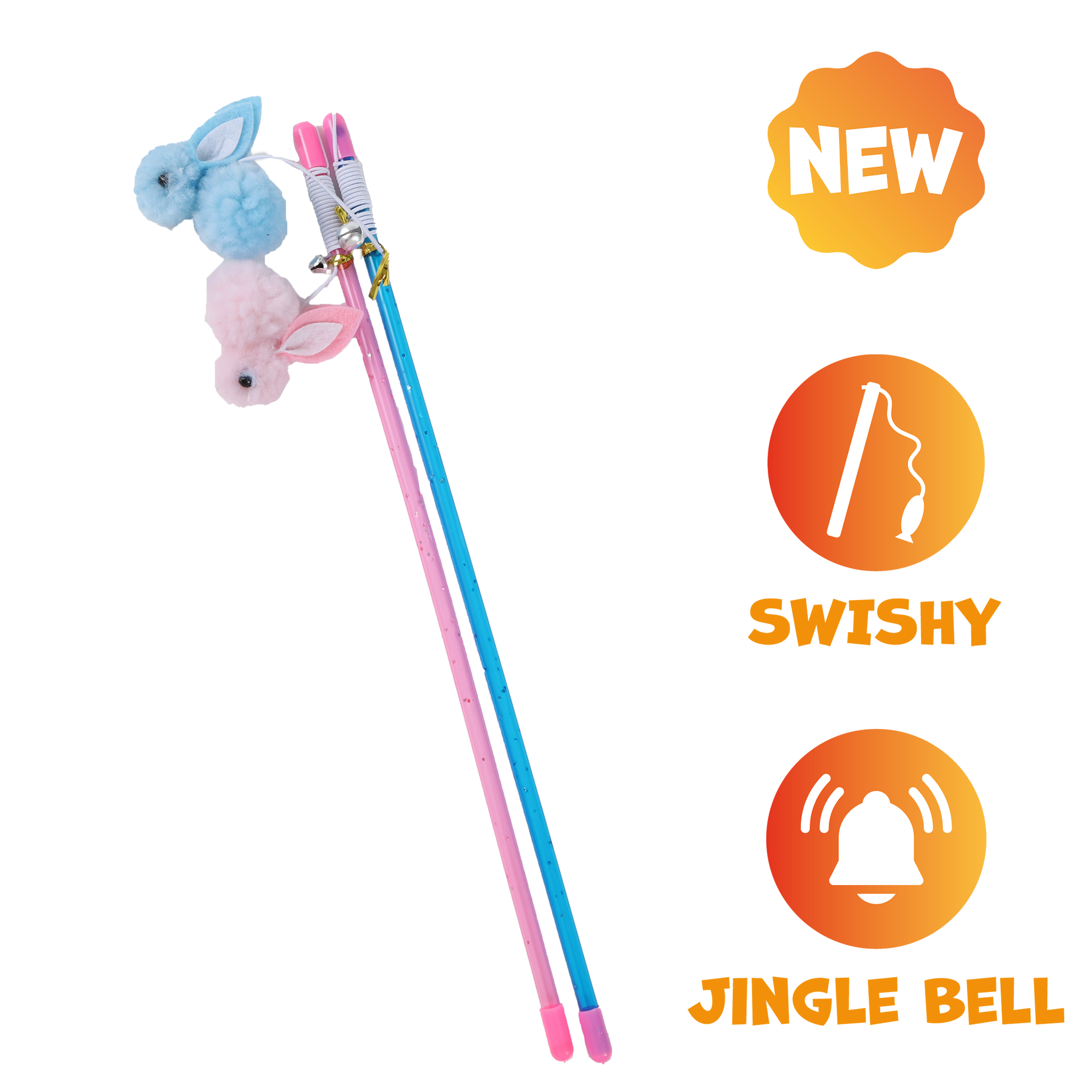 UNIQ PETS CAT TOY SWISHY Plastic Fishing Rod with Plush Rabbit on Rope 30-75cm (Random Colour)