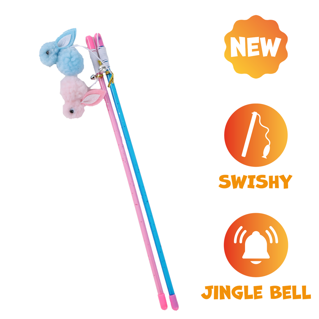 UNIQ PETS CAT TOY SWISHY Plastic Fishing Rod with Plush Rabbit on Rope 30-75cm (Random Colour)