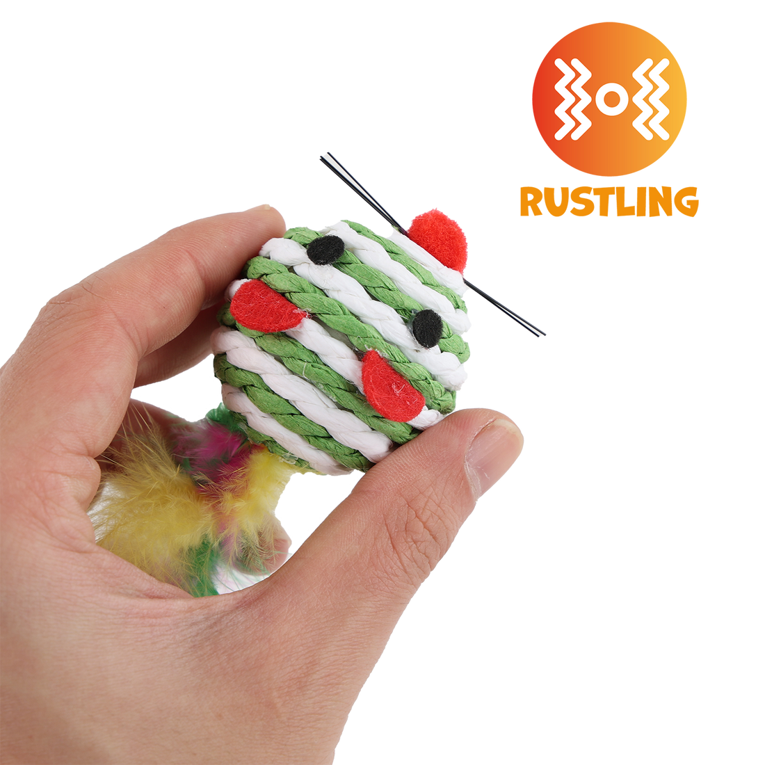 UNIQ PETS CAT TOY MOUSEHUNT Round Mouse From Natural Rope with Feather 7cm (Random Colour)
