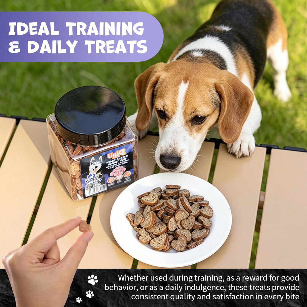 UNIQ PETS DOG SNACKS SNIFFY Heart Shaped Rabbit Cube 200g Jar