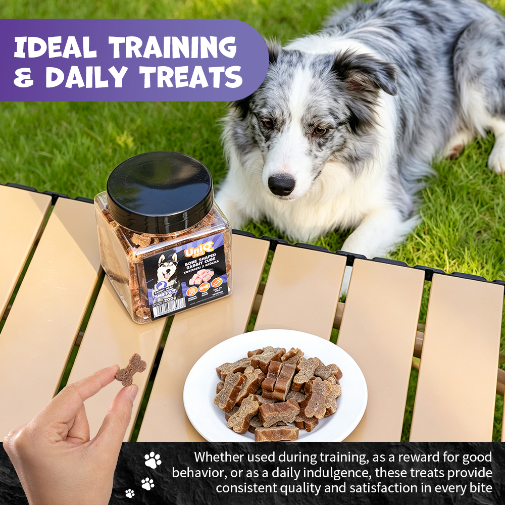 UNIQ PETS DOG SNACKS SNIFFY Bone Shaped Rabbit Cube 200g Jar