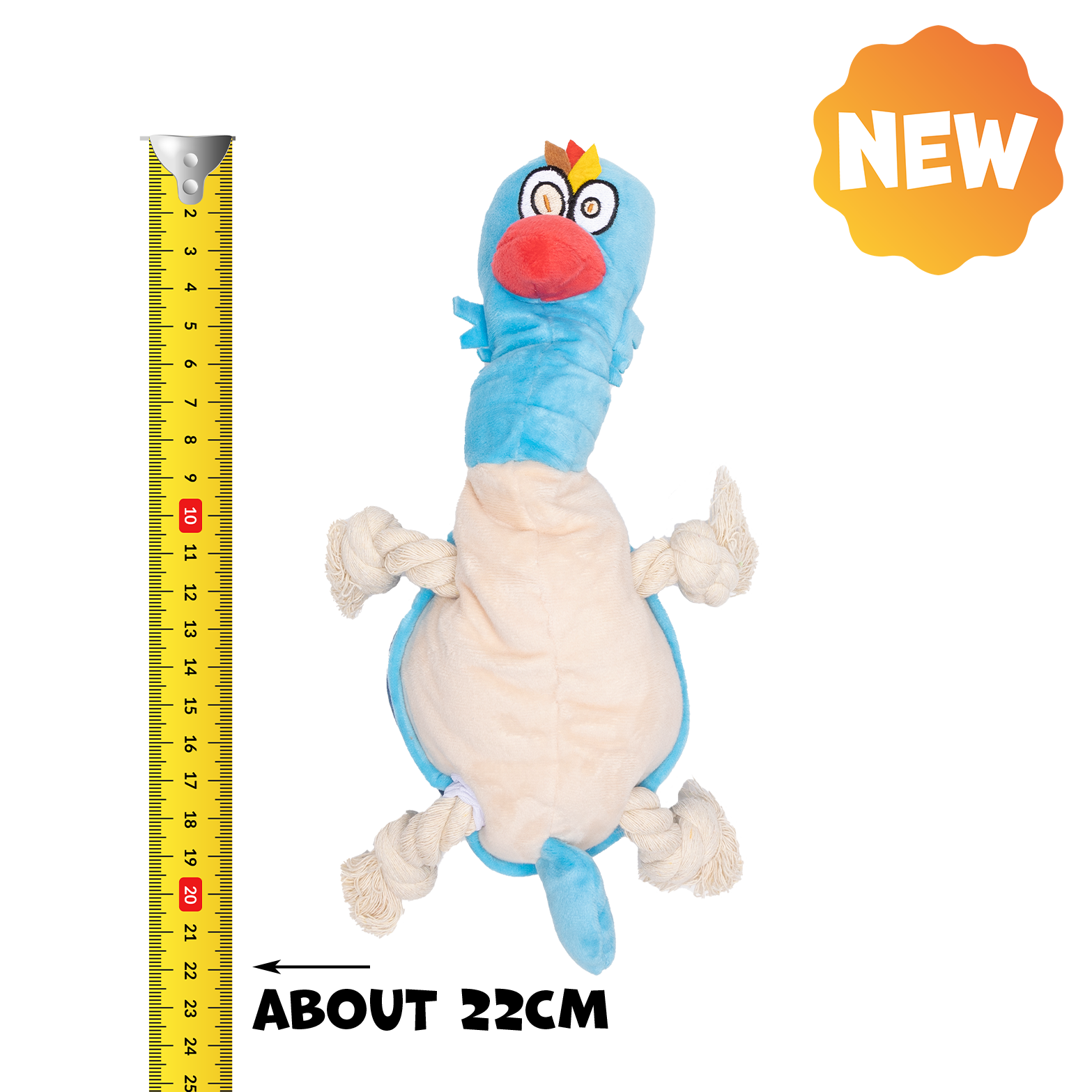 UNIQ PETS PLUSH DOG TOY WATER FRIENDS Blue Rooster Tug Toy with a Squeaker