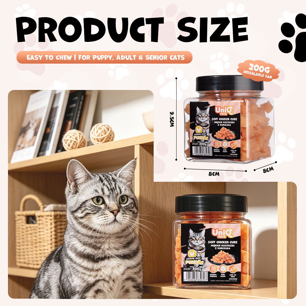 UNIQ PETS CAT SNACKS PURRY Soft Chicken Cube Jar 200g