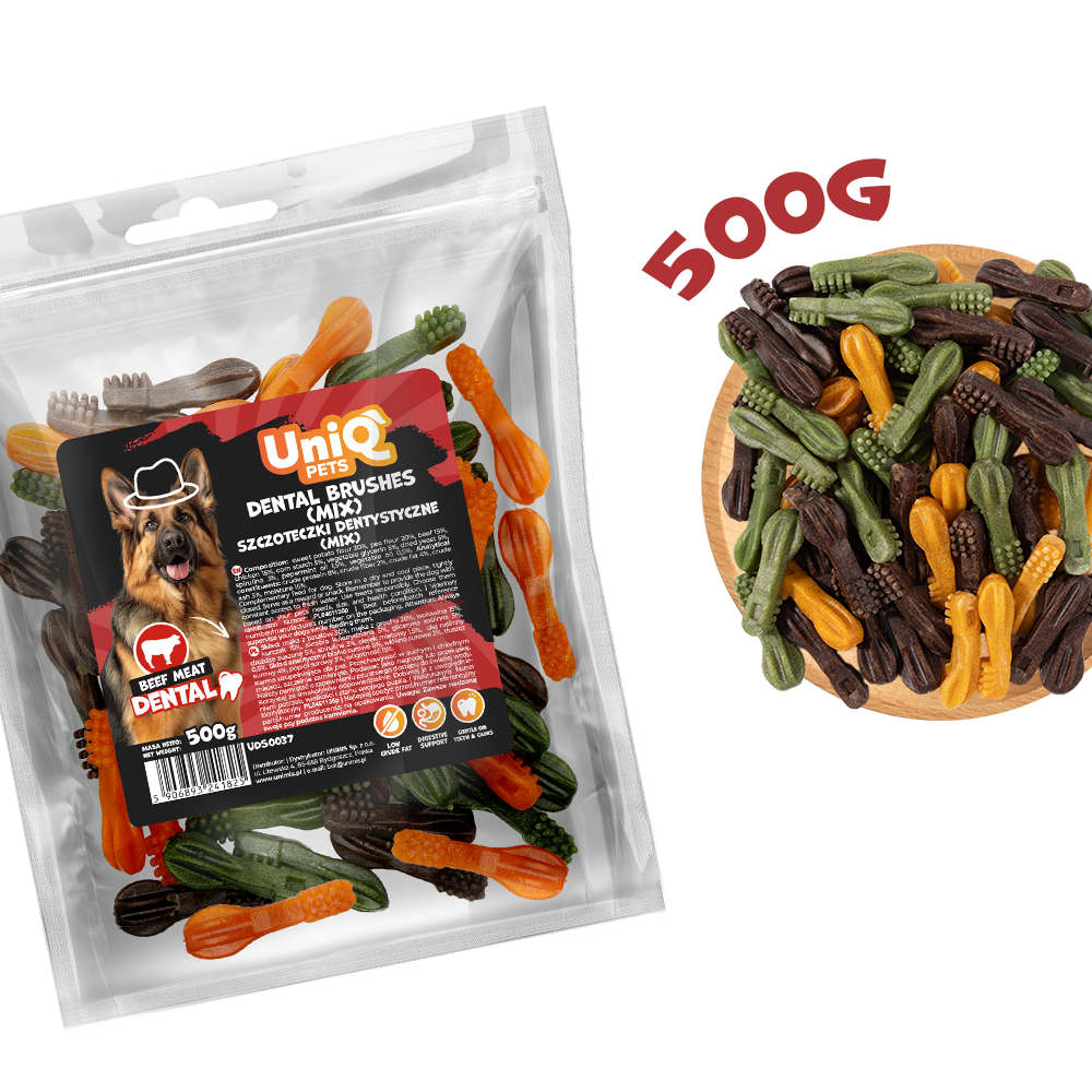UNIQ PETS DOG SNACKS DENTAL Dental Brushes Mix 500g