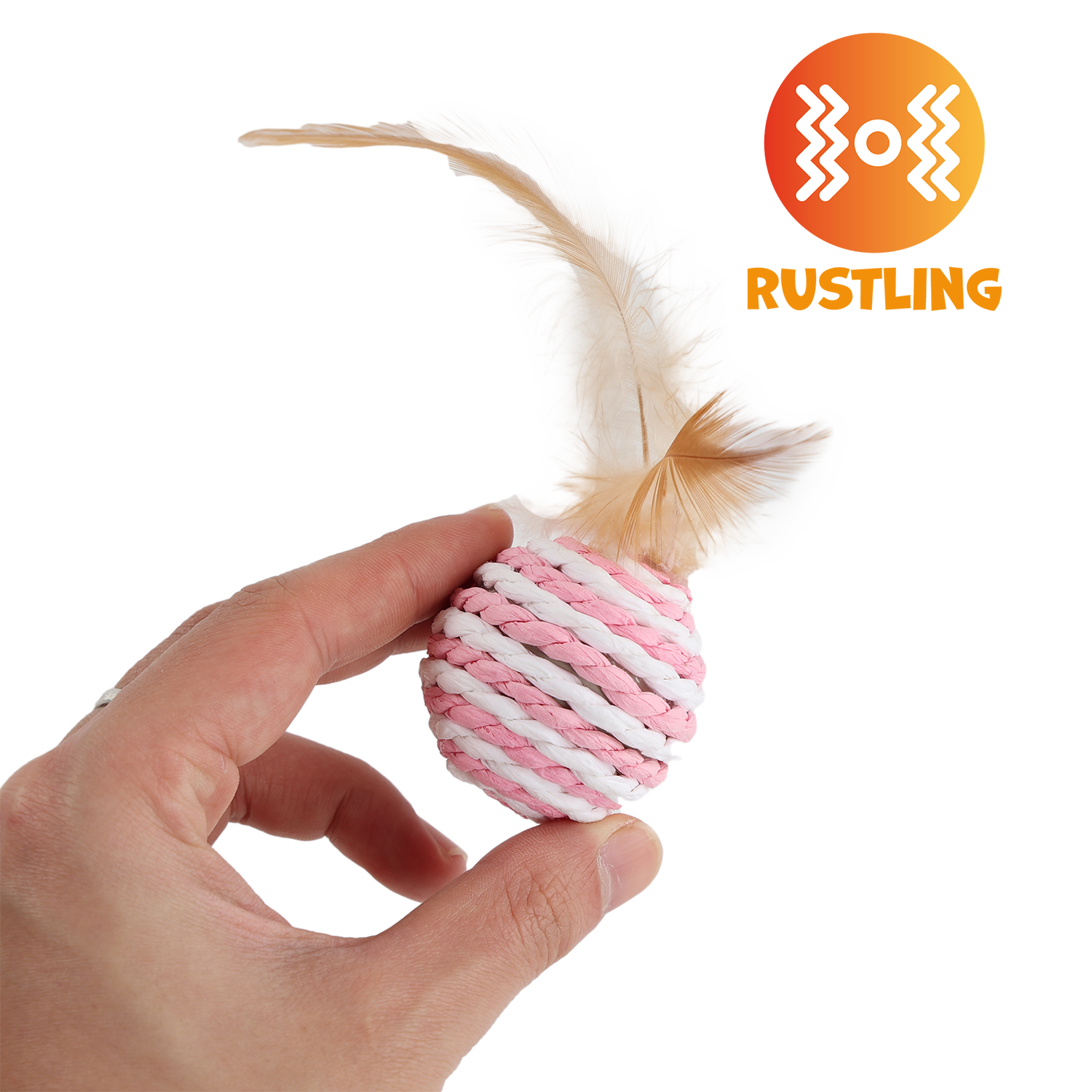 UNIQ PETS CAT TOY PUFFIES Ball From Natural Rope with Feather 4cm (Random Colour)