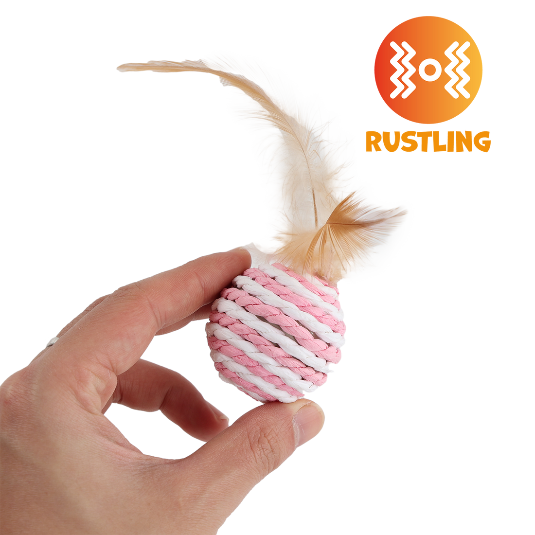UNIQ PETS CAT TOY PUFFIES Ball From Natural Rope with Feather 4cm (Random Colour)